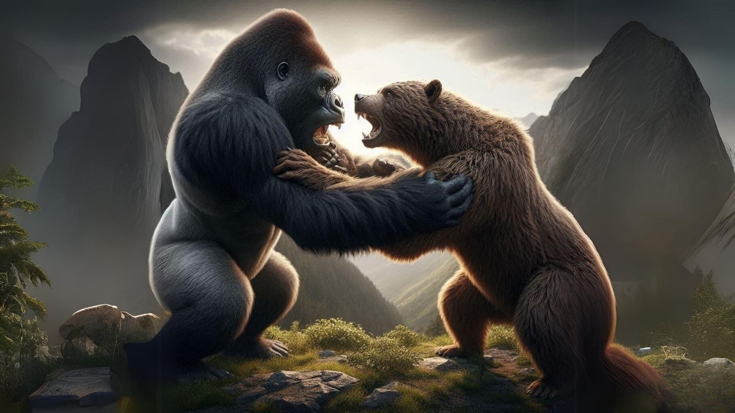 Gorilla and Grizzly Bear fight